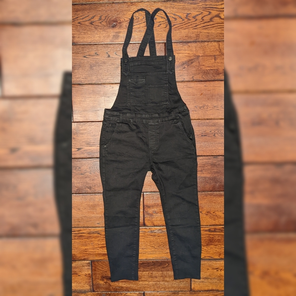 Free People Women's Washed Denim Overalls Black Straps w/ Side Zipper Size 28